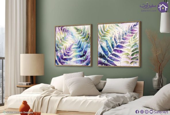 لوحات حائط موف SA15217 كل التابلوهات المودرن, اوراق شجر - نباتات, ورود - زهور - نباتات ابيض - اوف وايت, اخضر - زيتى, موف – ارجوانى الوان مائية, لوحات فنية, مودرن غرفة الاستقبال, غرفة المعيشة, غرفة النوم, مكاتب – شركات - اعمال فصل الربيع بالعرض, ببرواز, برواز خشبى, مستطيل