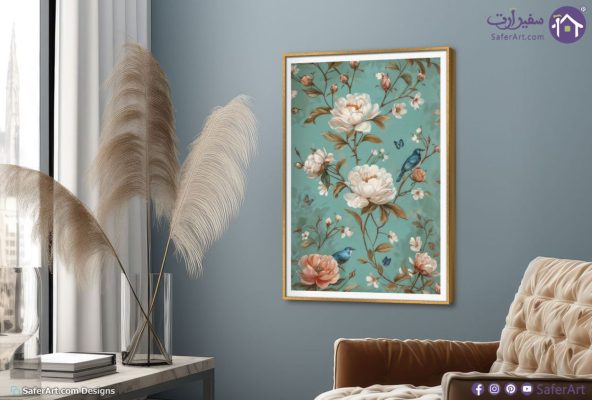 لوحات ديكور ورود وعصافير وفراشات SA15194 كل التابلوهات المودرن, اوراق شجر - نباتات, ورود - زهور - نباتات اببيض - اوف وايت, ازرق - تركواز الوان زيتية - اكريليك, لوحات فنية, مودرن غرفة الاستقبال, غرفة المعيشة, مدخل المنزل, مكاتب – شركات - اعمال فصل الربيع بالطول, ببرواز, برواز SF9, برواز ذهبى, مستطيل