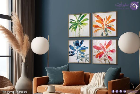 لوحات ديكور - زهور SA14947 كل التابلوهات المودرن, اوراق شجر - نباتات, ورود - زهور - نباتات ابيض - اوف وايت, اخضر - زيتى, ازرق - تركواز, برتقالى, بينك – فوشيا الوان زيتية - اكريليك, لوحات فنية, مودرن غرفة الاستقبال, غرفة المعيشة, مدخل المنزل فصل الربيع ببرواز, برواز خشبى, مربع