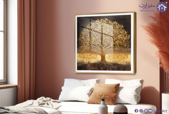 لوحة مودرن - شجرة ذهبي SA15776 كل التابلوهات المودرن, اشجار, مناظر طبيعية الوان داكنة, فضى – ذهبى الوان زيتية - اكريليك, لوحات فنية, مودرن غرفة الاستقبال, غرفة المعيشة, مدخل المنزل فصل الخريف اكريليك, ببرواز, برواز SF9, برواز ذهبى, مربع