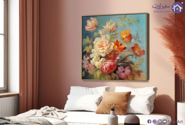لوحة فنية زهور وورود نيلية SA15892 كل التابلوهات المودرن, ورود - زهور - نباتات اببيض - اوف وايت, اخضر - زيتى, ازرق - تركواز, برتقالى, بينك – فوشيا الوان زيتية - اكريليك, لوحات فنية, مودرن غرفة الاستقبال, غرفة المعيشة, غرفة النوم, مدخل المنزل, مكاتب – شركات - اعمال فصل الربيع ببرواز, برواز خشبى, مربع