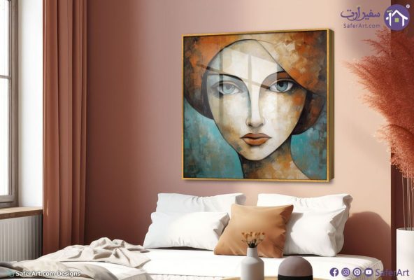 لوحة حائط فنانين SA16270 كل التابلوهات المودرن, بنات, مميزة و مختارة, شخصيات و وجوه ازرق - تركواز, بنى - بيج الوان زيتية - اكريليك, لوحات فنية, مودرن غرفة الاستقبال, غرفة المعيشة, مدخل المنزل اكريليك, ببرواز, برواز ذهبى, مربع