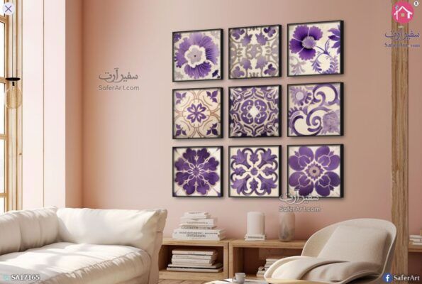 رسومات وزخارف موف SA17165 ( كل التابلوهات المودرن), مميزة و مختارة, اشكال هندسية و زخارف موف – ارجوانى اشكال هندسية و زخارف, الوان مائية, تماثل - سيميترى, لوحات فنية غرفة الاستقبال, غرفة المعيشة, مكاتب – شركات - اعمال ببرواز, برواز اسود, مربع