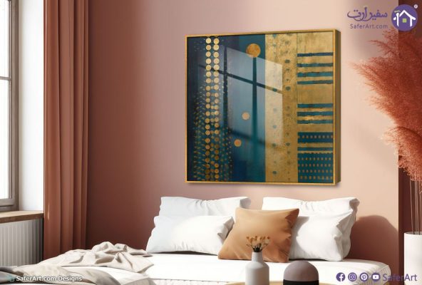 لوحه -ذهبي وازرق SA17406 كل التابلوهات المودرن, اشكال هندسية و زخارف, تجريدي ازرق - تركواز, فضى – ذهبى اشكال هندسية و زخارف, الوان زيتية - اكريليك, دوائر, لوحات فنية غرفة الاستقبال, مكاتب – شركات - اعمال اكريليك, ببرواز, برواز ذهبى, مربع
