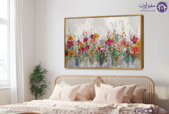 تابلوه - حقول تجريدي SA19776 كل التابلوهات المودرن, تجريدي, ورود - زهور - نباتات متعدد الالوان الوان زيتية - اكريليك, لوحات فنية, مودرن غرفة الاستقبال, غرفة المعيشة, غرفة نوم فصل الربيع بالعرض, ببرواز, برواز ذهبى, مستطيل