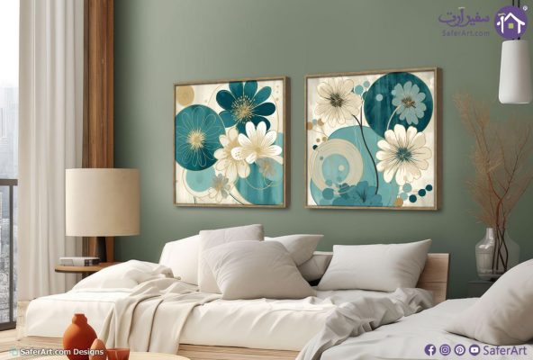 تابلوه-زخارف زرقاء SA19305 كل التابلوهات المودرن, اشكال هندسية و زخارف, ورود - زهور - نباتات ازرق - تركواز, بنى - بيج اشكال هندسية و زخارف, الوان زيتية - اكريليك, دوائر, لوحات فنية غرفة الاستقبال, غرفة المعيشة, مكاتب – شركات - اعمال ببرواز, برواز خشبى, مربع