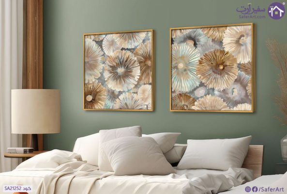 تابلوهات مودرن تصميمات ورسومات هندسيه SA21252 كل التابلوهات المودرن, اشكال هندسية و زخارف ازرق - تركواز, بنى - بيج اشكال هندسية و زخارف, الوان زيتية - اكريليك, لوحات فنية غرفة المعيشة, مكاتب – شركات - اعمال ببرواز, برواز ذهبى, مربع