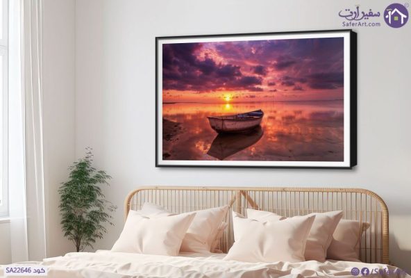 تابلوه القارب والغروب SA22646 كل التابلوهات المودرن, قوارب و مراكب, بحار و شواطئ و مراكب الوان داكنة, برتقالى, موف – ارجوانى الوان زيتية - اكريليك, لوحات فنية, مودرن غرفة المعيشة, مكاتب – شركات - اعمال شروق - غروب بالعرض, ببرواز, برواز SF9, برواز اسود, مستطيل