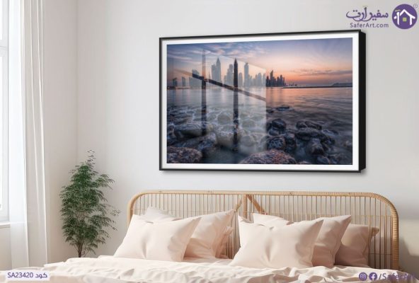 لوحة فنية - مدينة رائعة SA23420 كل التابلوهات المودرن, لوحات مدن على البحر, اماكن و مدن و مباني ازرق - تركواز, موف – ارجوانى صور فوتوغرافية, مودرن غرفة المعيشة, مكاتب – شركات - اعمال شروق - غروب اكريليك, بالعرض, ببرواز, برواز SF9, برواز اسود, مستطيل
