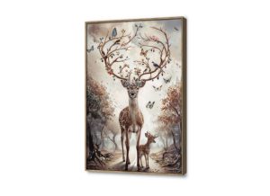 لوحه الغزلان والزهور والطيور SA24227 كل التابلوهات المودرن, غزلان, حيوانات و طيور برتقالى, بنى - بيج الوان زيتية - اكريليك, عتيق - فينتاج, لوحات فنية غرفة المعيشة  بالطول, ببرواز, برواز خشبى, مستطيل