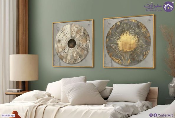 تابلوهات مودرن - ذهبي SA28059 كل التابلوهات المودرن, اشكال هندسية و زخارف بنى - بيج, فضى – ذهبى اشكال هندسية و زخارف, تماثل - سيميترى, دوائر, لوحات فنية غرفة الاستقبال, غرفة المعيشة, مدخل المنزل, مكاتب – شركات - اعمال ببرواز, برواز ذهبى, مربع