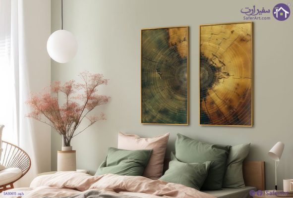 لوحات مودرن تجريدي SA30615 كل التابلوهات المودرن, تجريدي اخضر - زيتى, فضى – ذهبى ديجيتال آرت, لوحات فنية غرفة الاستقبال, غرفة المعيشة, مدخل المنزل, مكاتب – شركات - اعمال بالطول, ببرواز, برواز ذهبى, مستطيل
