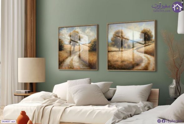 لوحة فنية - منظر طبيعي SA34057 كل التابلوهات المودرن اخضر - زيتى, بنى - بيج الوان زيتية - اكريليك, عتيق - فينتاج, لوحات فنية, مودرن غرفة الاستقبال, غرفة المعيشة, مدخل المنزل فصل الخريف اكريليك, بالعرض, ببرواز, برواز خشبى, مستطيل