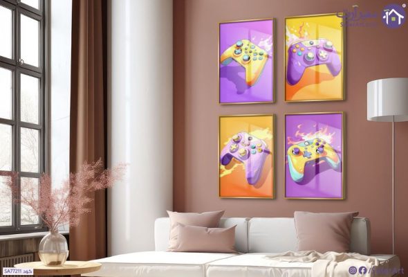 تابلوه مودرن جيمنج لغرف البنات و الشباب بالوان هادئة SA77211 كل التابلوهات المودرن, جيمنج - العاب و تسليه اصفر, قوى و زاهى, موف – ارجوانى ديجيتال آرت, مودرن غرفة بنات, غرفة شباب, مكاتب – شركات - اعمال بالطول, اكريليك, ببرواز, برواز ذهبى, مستطيل