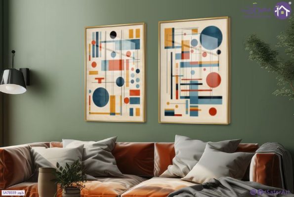 لوحات مودرن كانفاس - اشكال هندسية SA78559 كل التابلوهات المودرن, اشكال هندسية و زخارف ازرق - تركواز, برتقالى, بنى - بيج اشكال هندسية و زخارف, بوهو ستايل, دوائر, ديجيتال آرت, مربعات, مودرن غرفة الاستقبال, غرفة المعيشة, مدخل المنزل, مكاتب – شركات - اعمال اكريليك, بالعرض, ببرواز, برواز ذهبى, مستطيل