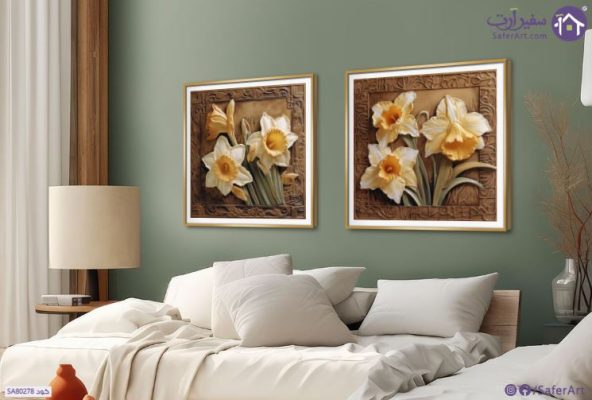 تابلوه مودرن ورود على زخارف برونزية SA80278 كل التابلوهات المودرن, ورود - زهور - نباتات اصفر, برتقالى, بنى - بيج الوان زيتية - اكريليك, كلاسيك – نيو كلاسيك, لوحات فنية, مظهر بارز غرفة الاستقبال, غرفة المعيشة, غرفة النوم, مدخل المنزل, مكاتب – شركات - اعمال بالعرض, ببرواز, برواز SF9, برواز ذهبى, مستطيل