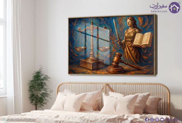 لوحات حائط مودرن لرمز العدالة والقانون الفخم SA105737 اعمال و شركات, بنات, قانون - قضاء - محاماه, كل التابلوهات المودرن, شخصيات و وجوه ازرق - تركواز, بنى - بيج, فضى – ذهبى الوان زيتية - اكريليك, ديجيتال آرت, لوحات فنية, مظهر بارز, مودرن غرفة الاستقبال, مكاتب – شركات - اعمال اكريليك, بالعرض, ببرواز, برواز ذهبى, مستطيل